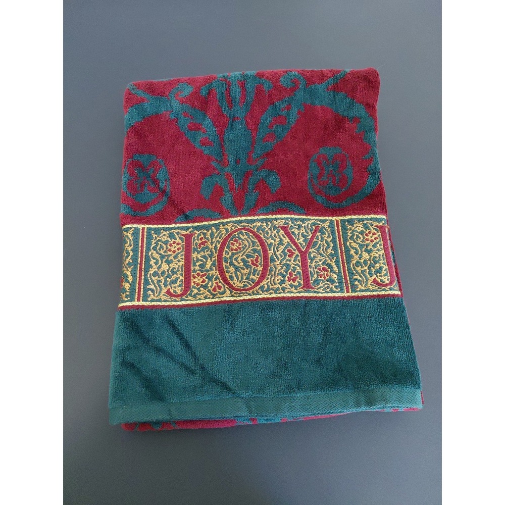 3 NOS Santens Christmas Towel Set JOY Embroidered Bath & Hand Green Gold NEW USA - Picture 2 of 12